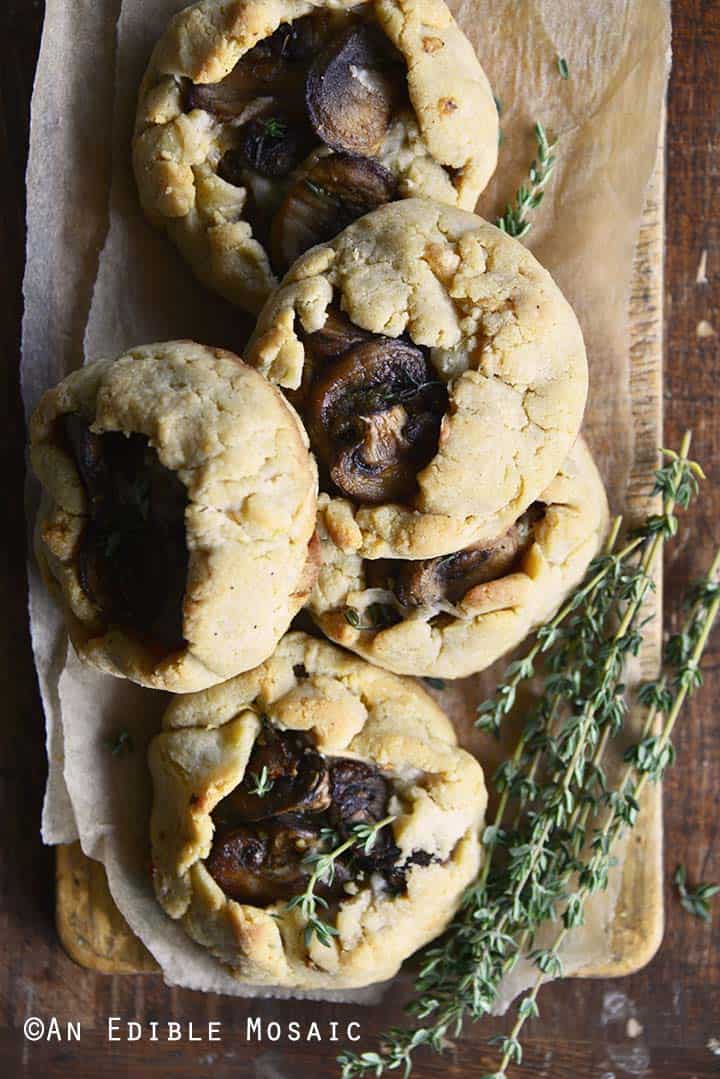 Overhead View of Low Carb Savory Tart Recipe with Mushrooms, Manchego, and Thyme