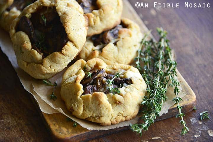 Close Up of Low Carb Savory Tart Recipe with Mushrooms, Manchego, and Thyme