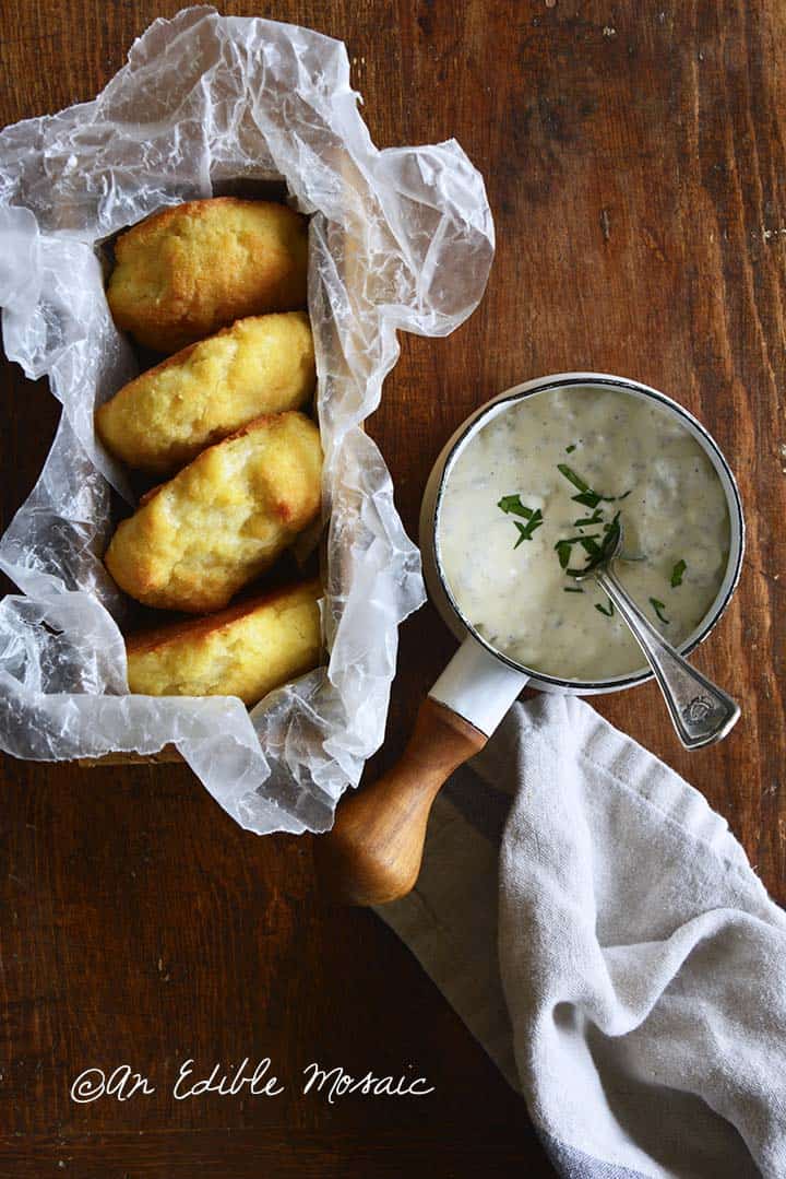 Low Carb Biscuits and White Sausage Gravy Overhead View