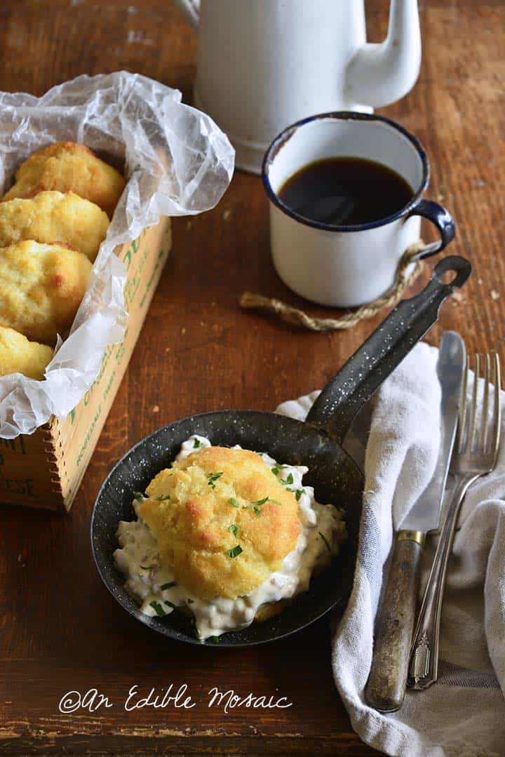 Front View of Low Carb Biscuits and Sausage Gravy