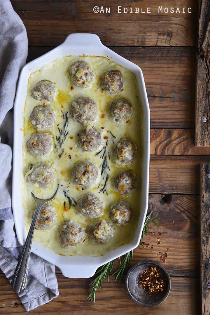 Low Carb Cheesy Turkey Meatballs with Rosemary Cream Sauce