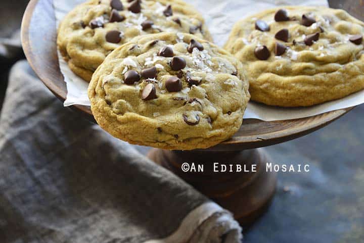 Close Up Front View of Small Batch Bakery Style Chocolate Chip Cookies