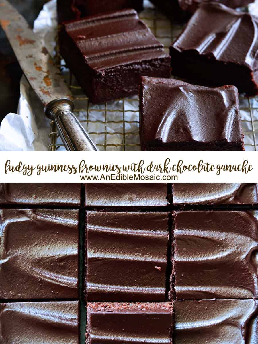 Fudgy Guinness Brownies with Dark Chocolate Ganache Pinnable Image