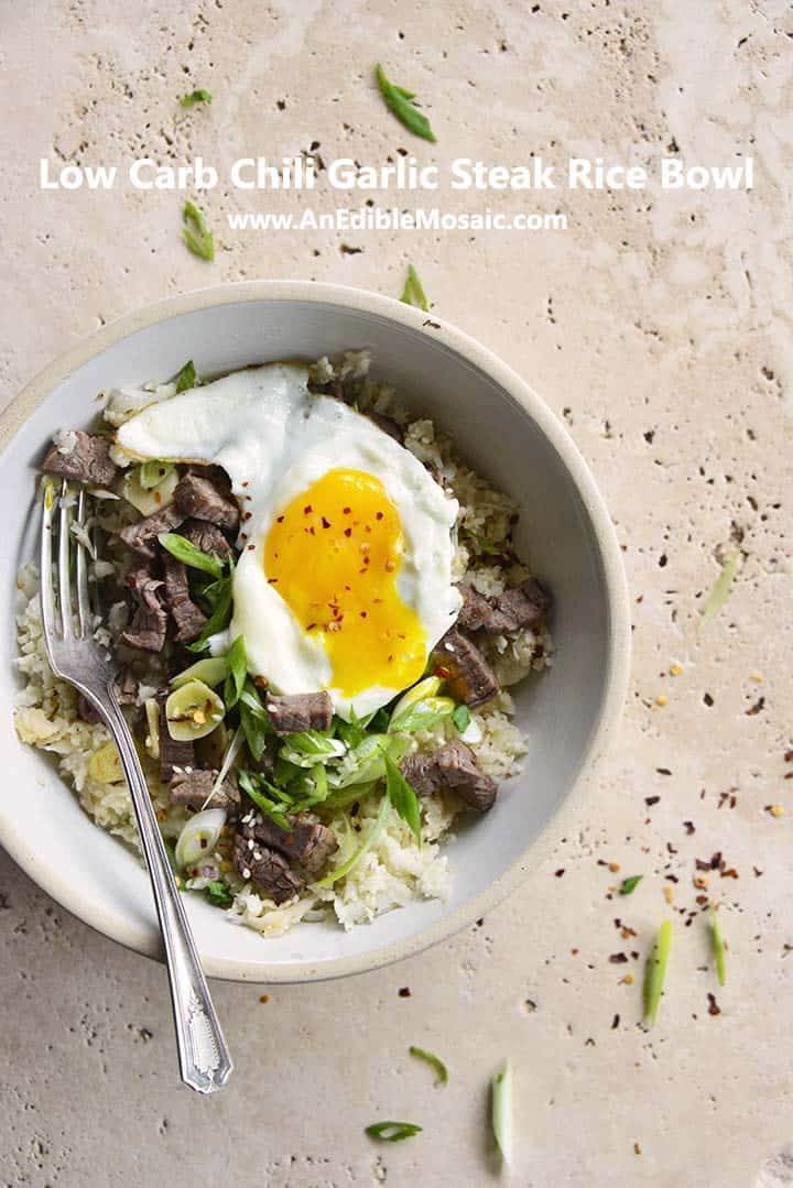 Low Carb Chili Garlic Steak Rice Bowl Pin