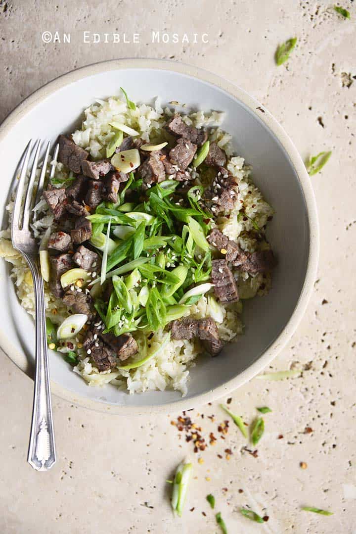 Low Carb Chili Garlic Steak Rice Bowl without Fried Egg