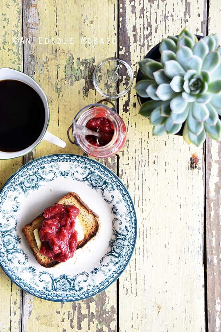 Breakfast Spread of Coffee with Sugar Free Strawberry Jam on Toast