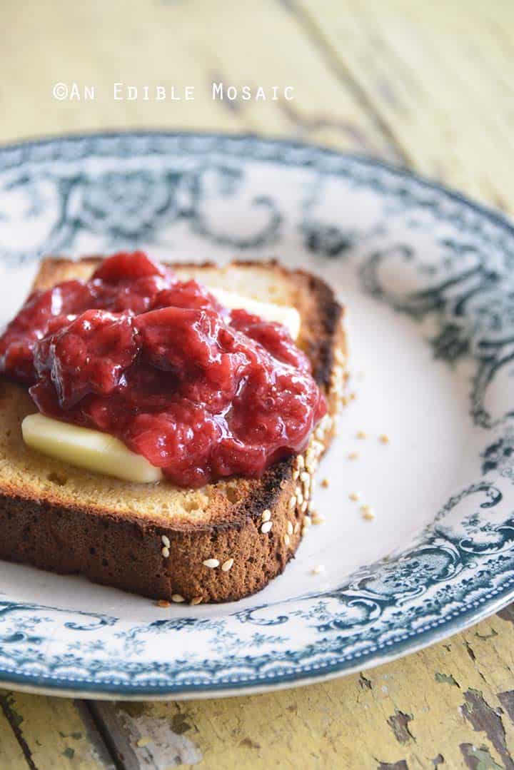 Close Up of Sugar Free Strawberry Jam on Low Carb Sandwich Bread