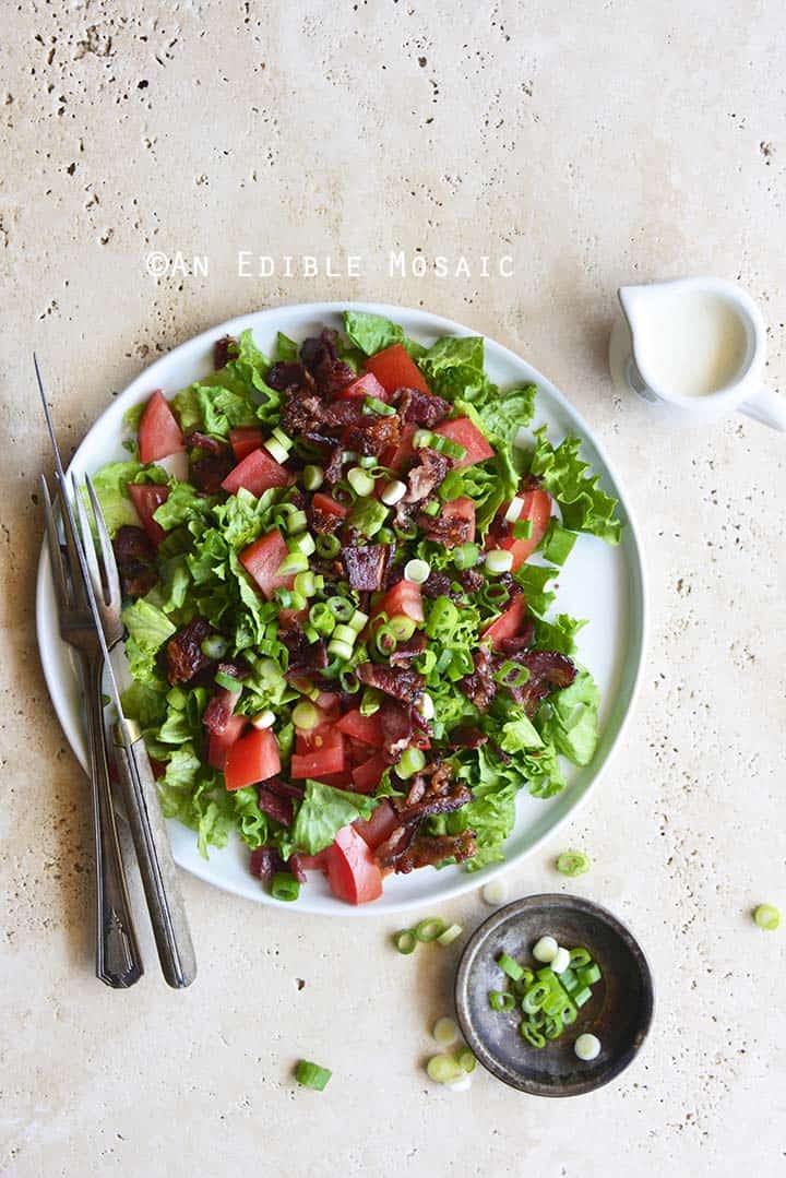 BLT Salad with Small White Pitcher of Dressing on the Side