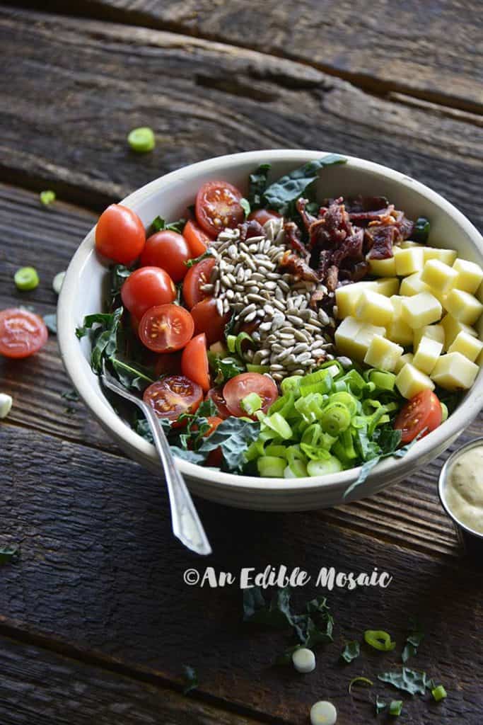 Three Quarter Angle View of Chopped Kale Salad