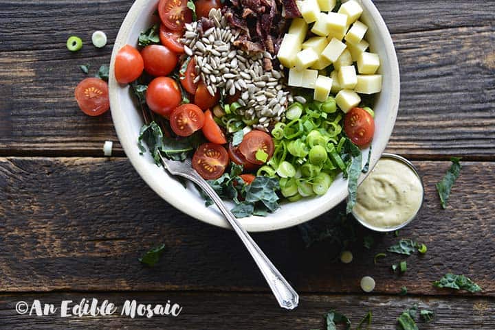 Close Up Top View of Chopped Kale Salad