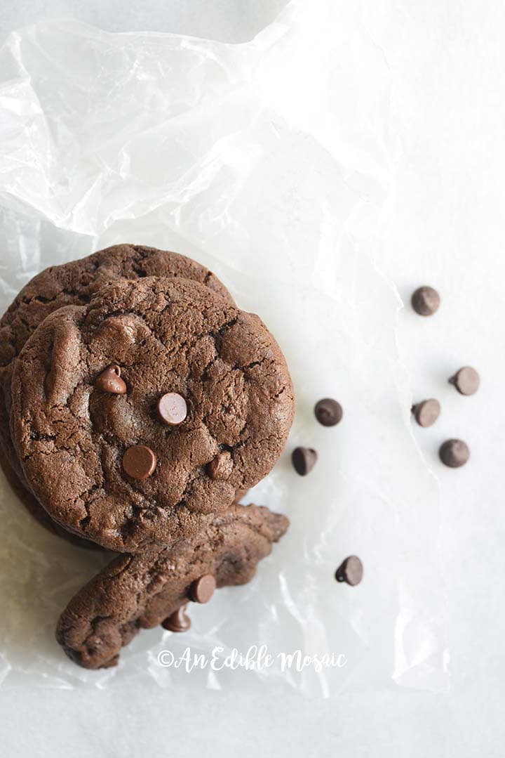 Overhead View of Double Chocolate Chip Cookies