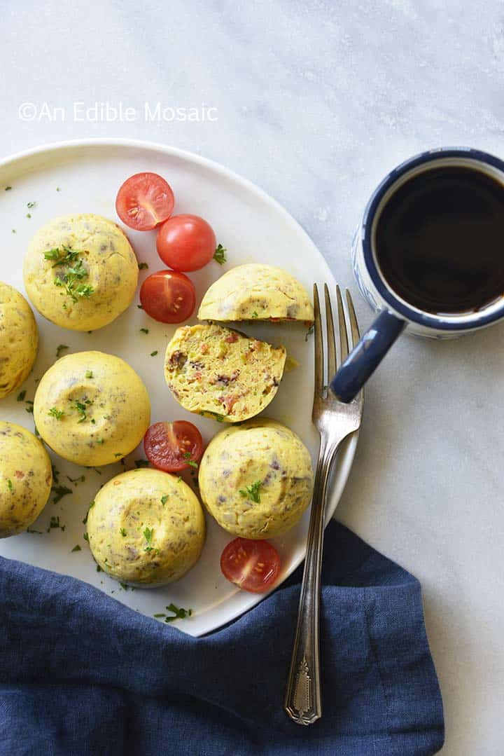 Sous Vide Egg Bites with Bacon and Cheddar with Mug of Coffee