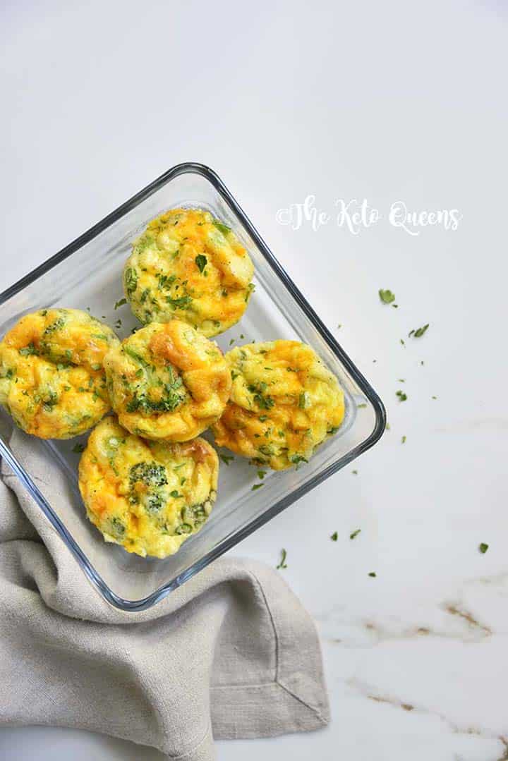 Broccoli Cheddar Egg Muffins in Glass Meal Prep Container