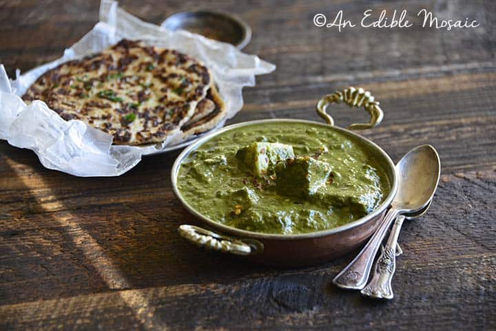 Palak Paneer Recipe (Indian Spinach Curry with Paneer Cheese) and Keto Naan Bread