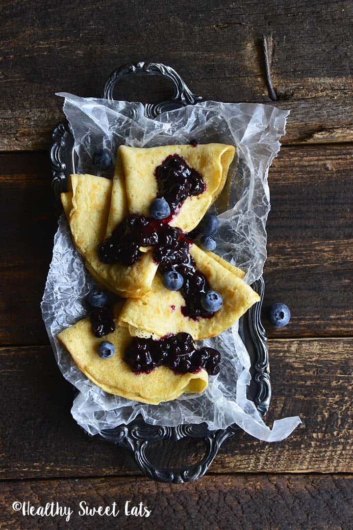 Gluten Free Crepes Topped with Homemade Blueberry Jam