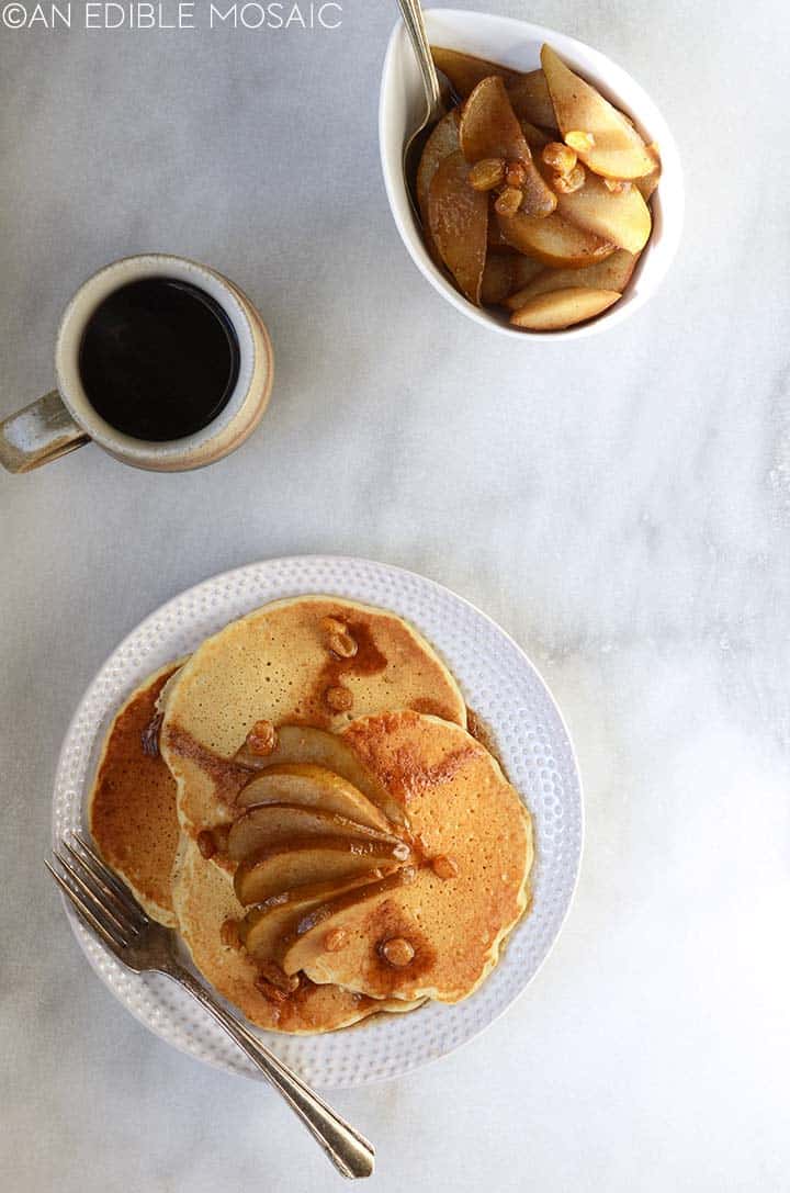 fluffy pancakes with pear topping