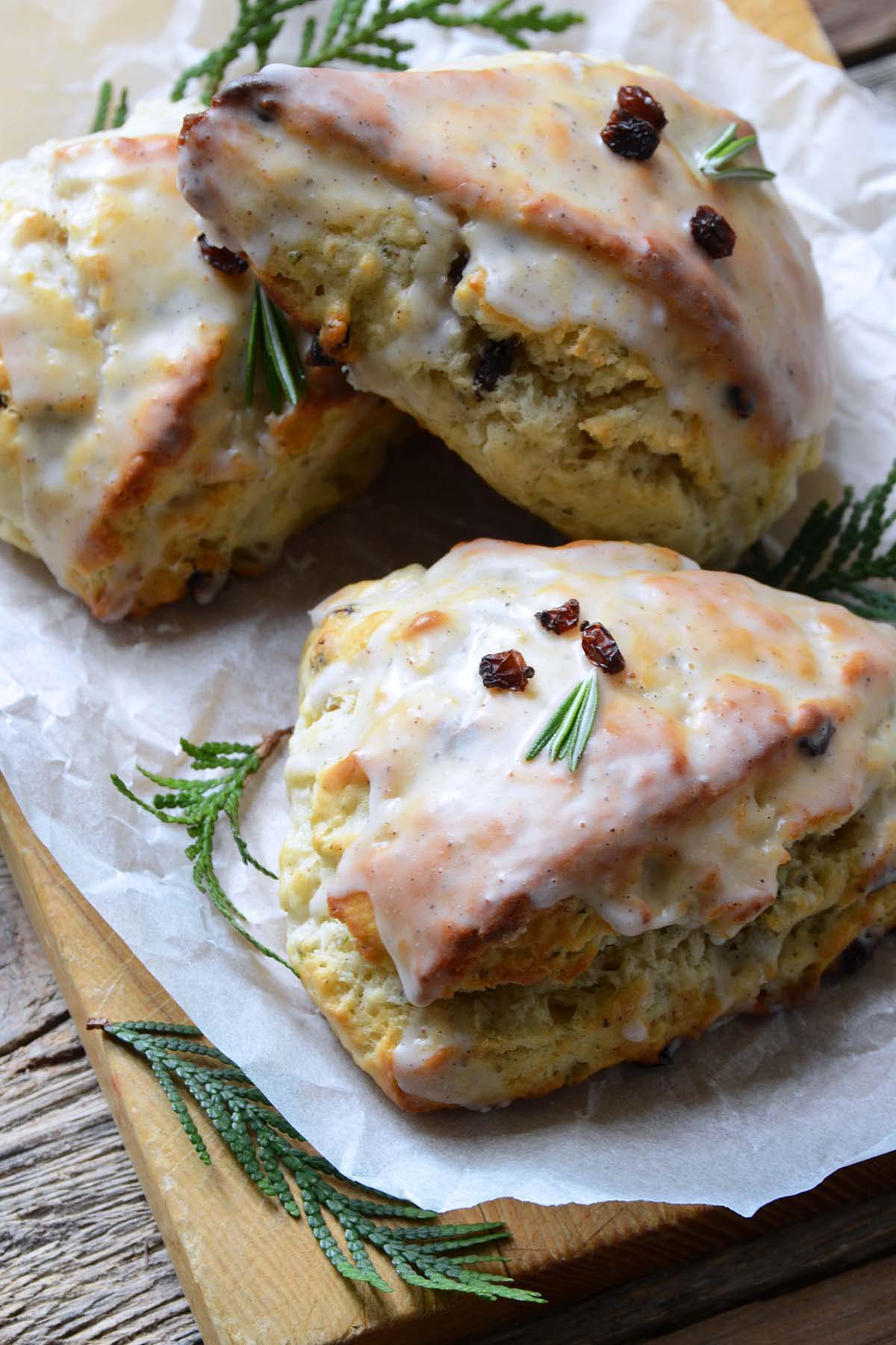 vanilla rosemary cranberry scones with glaze