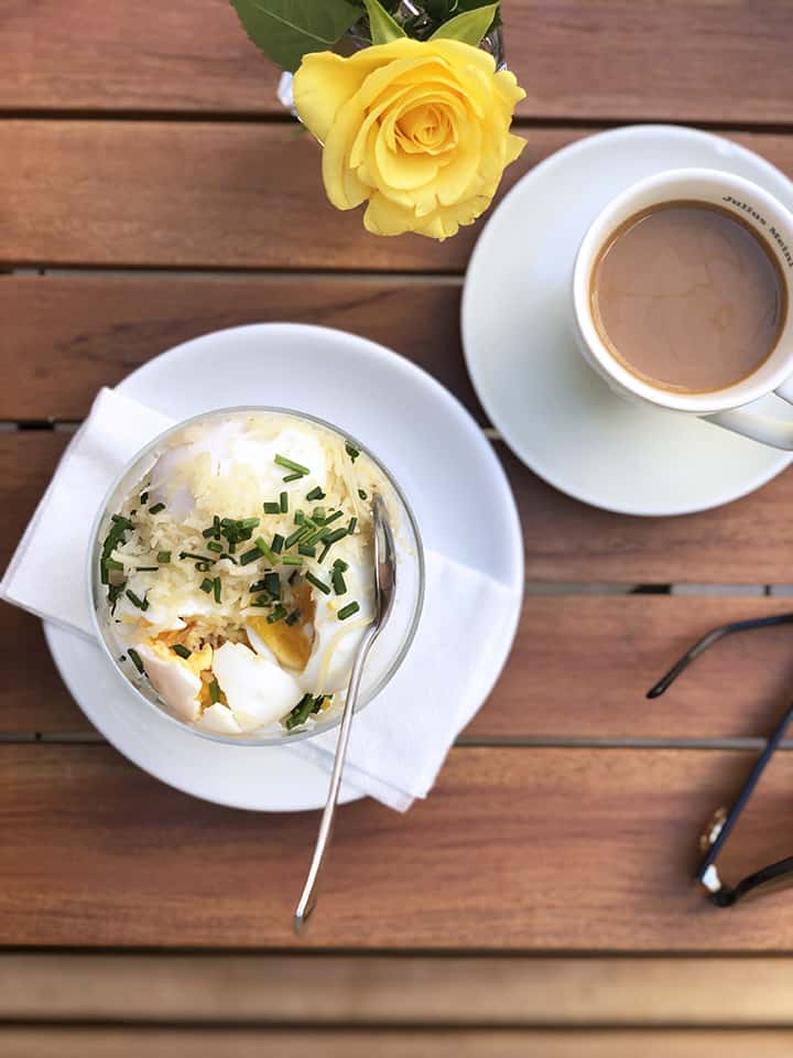 Eggs and Cheese with Coffee for Czech Breakfast