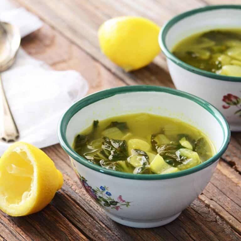 boy choy soup recipe in bowls with lemon