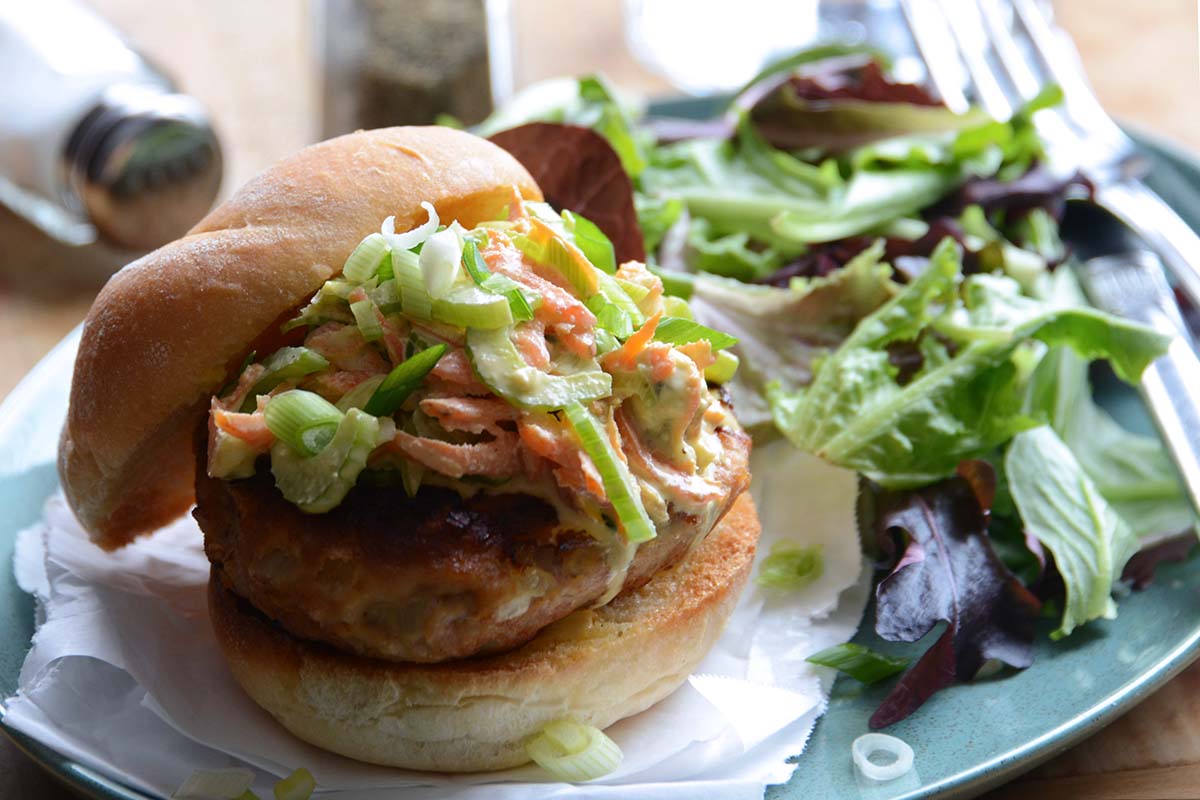 spicy chicken burgers with blue cheese celery coleslaw