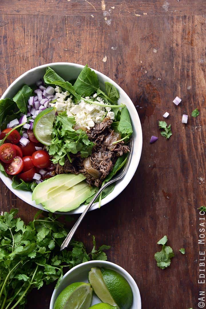 Coffee-Spiked Slow Cooker Beef Carnitas Salad Bowl
