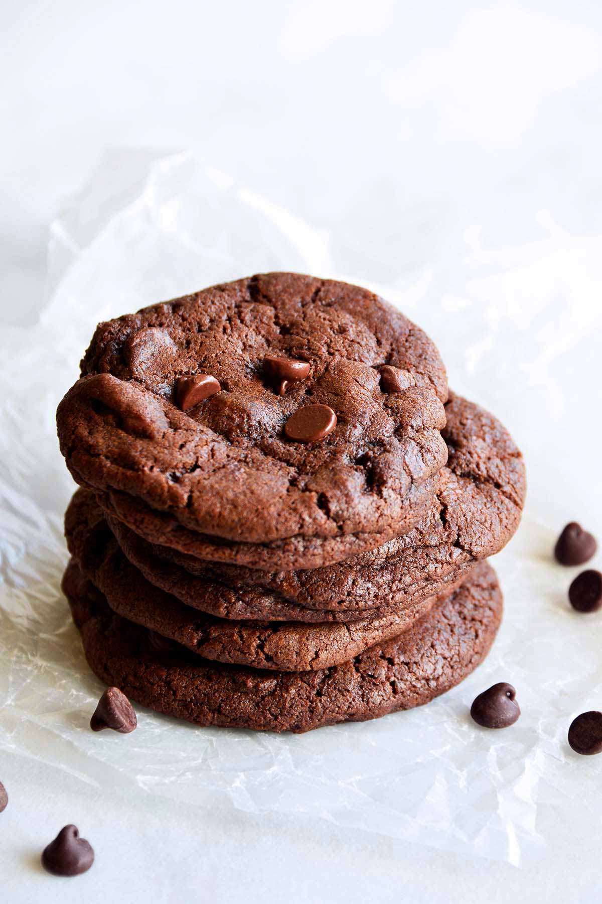 stack of the best chocolate chocolate chip cookies