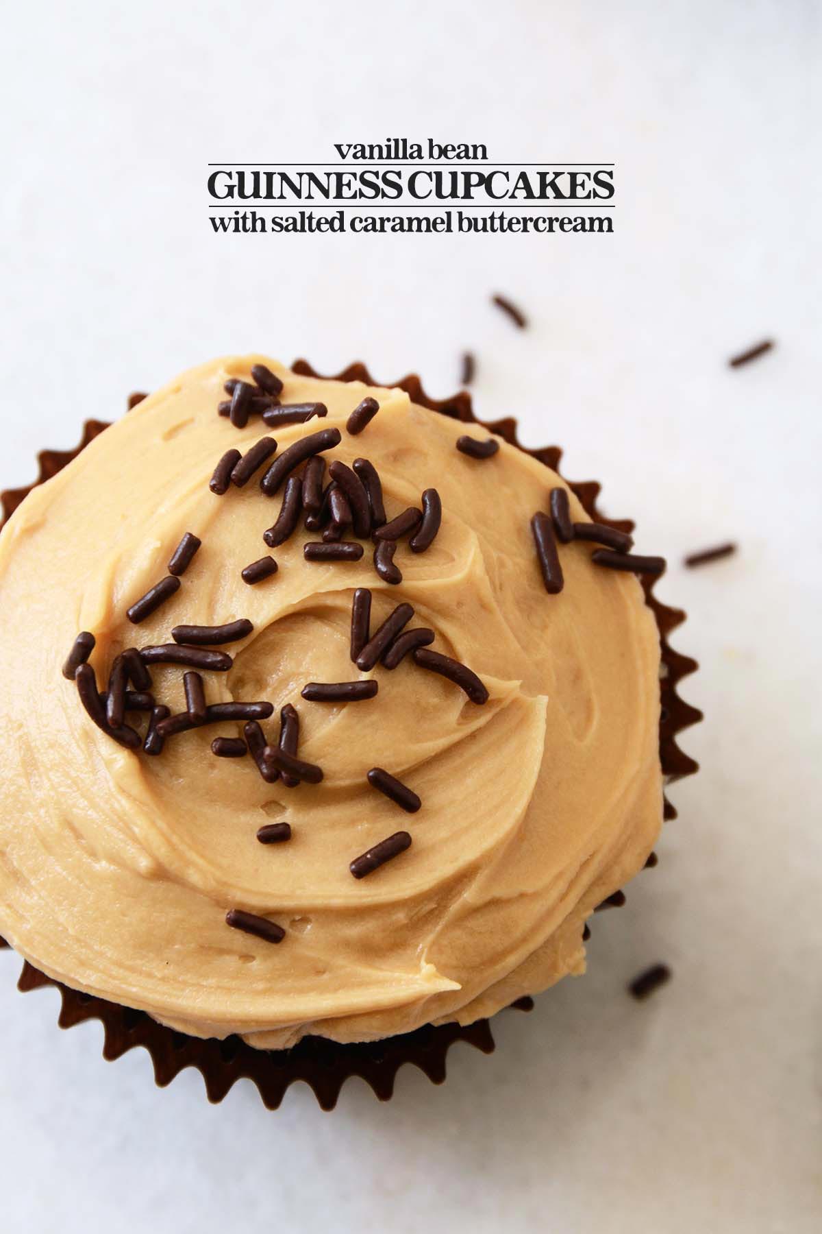 vanilla bean guinness stout cupcakes with salted caramel coffee buttercream recipe pin