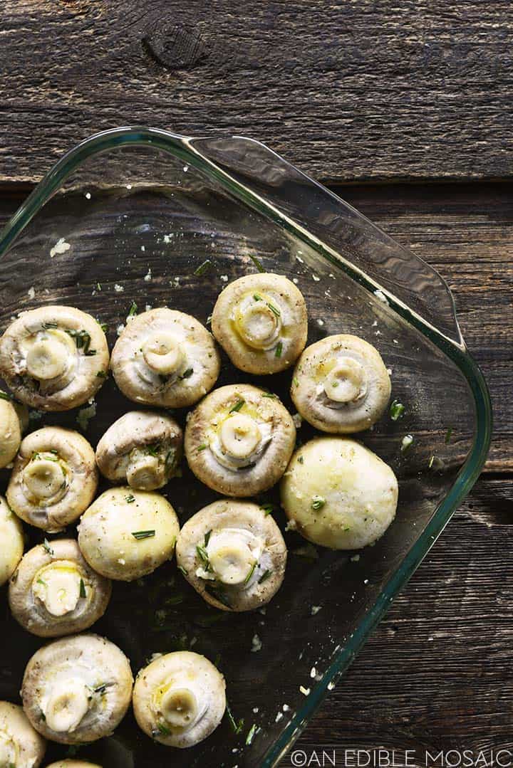 mushrooms in pan ready to roast