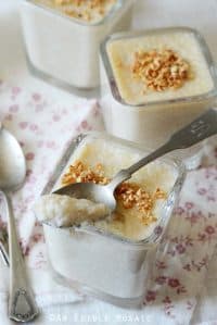 Small Glass Dishes of Brown Rice Pudding Recipe with Spoon on Top of One Dish