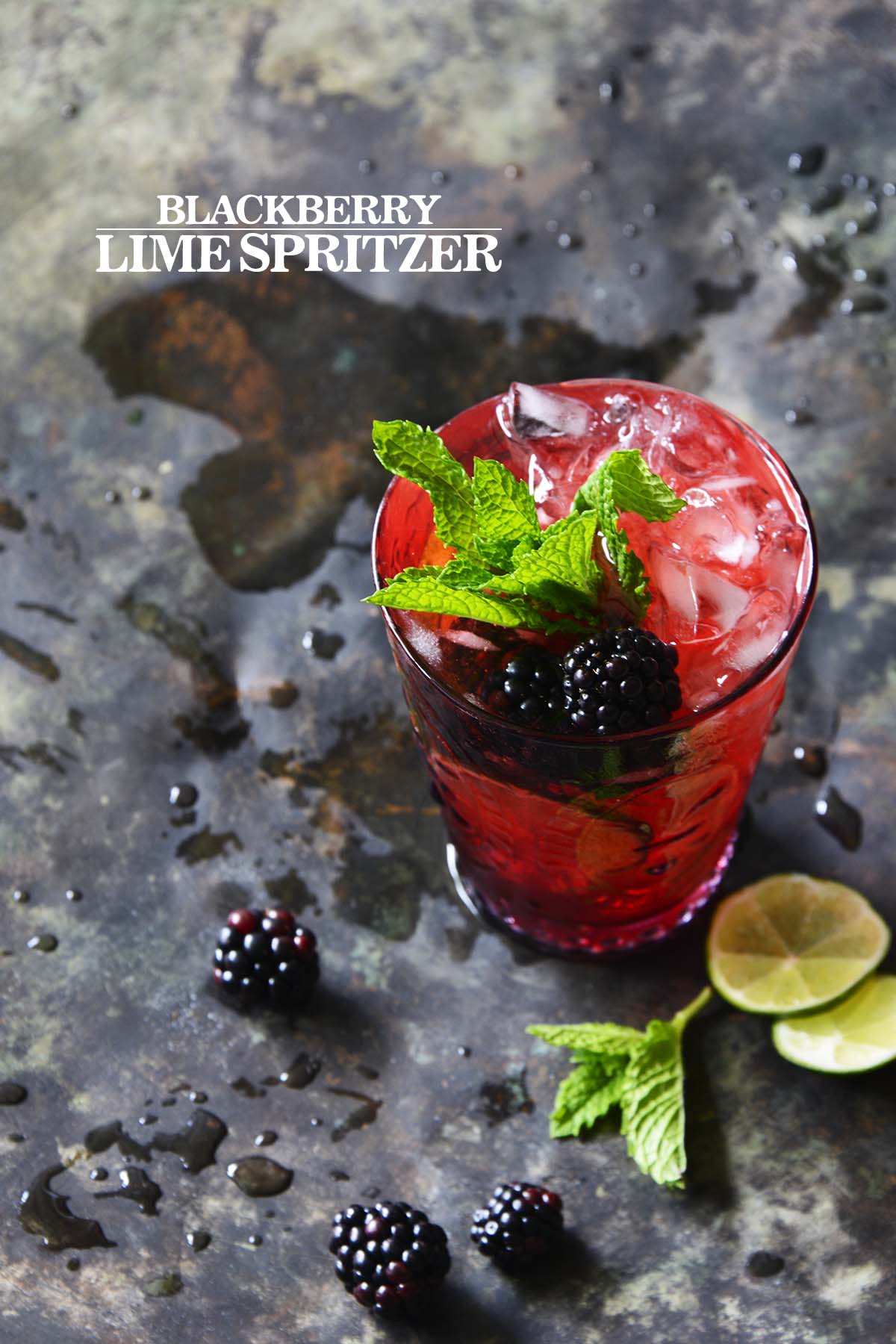 mock loganberry drink aka blackberry lime spritzer