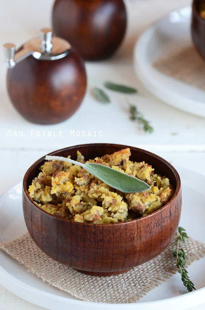 Cornbread Dressing Recipe in Wooden Bowl