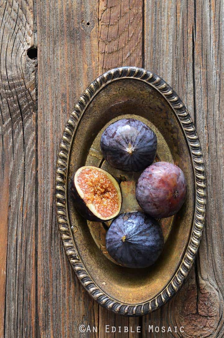 Fresh Figs on Metal Tray on Wooden Table