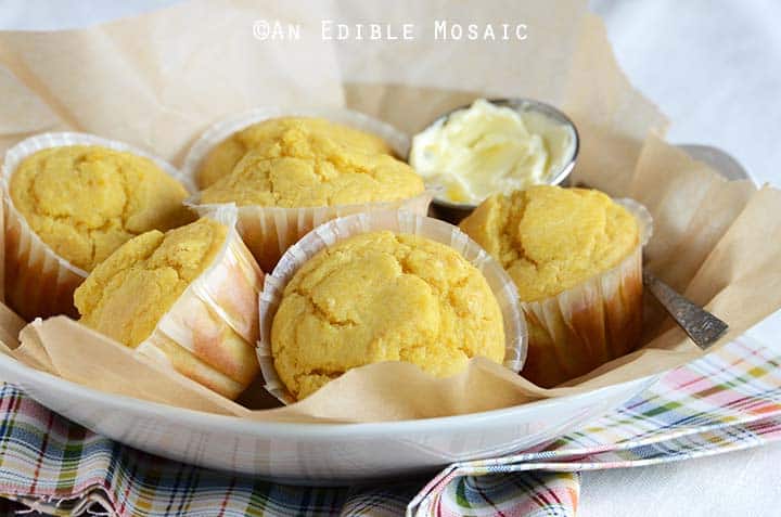 Homemade Cornbread Muffins in Large White Serving Platter