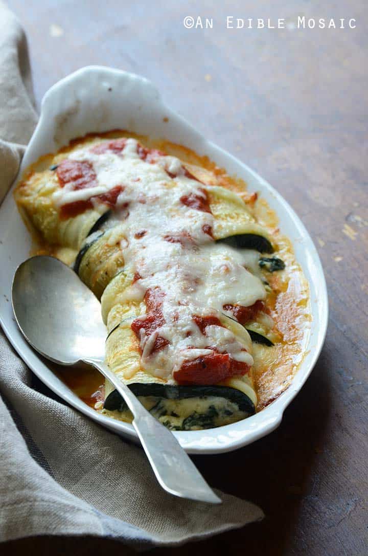 Zucchini Rollatini in Gratin Dish with Vintage Spoon