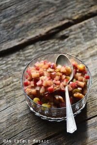 Apple Chutney Recipe in Glass Bowl with Vintage Spoon