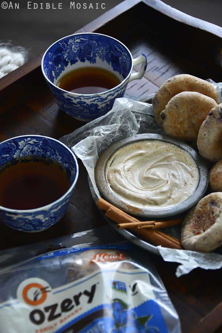 Brown Sugar Cream Cheese Dip on Tray with Tea
