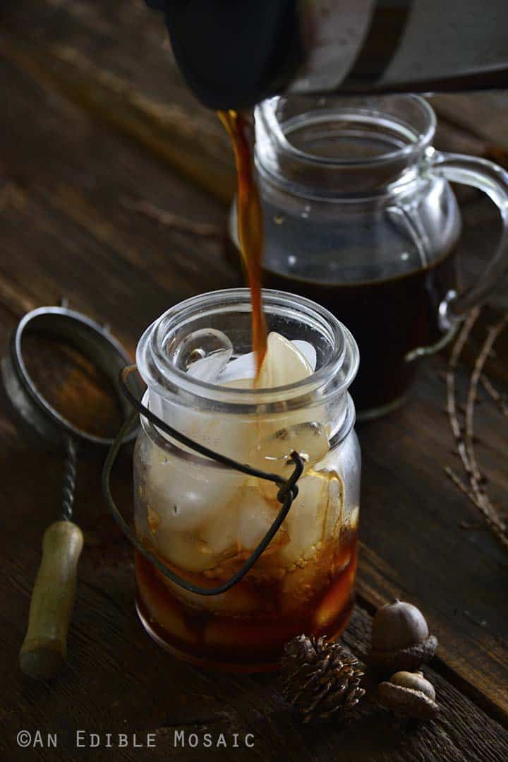 Pouring Cold Brew Coffee into Glass Jar