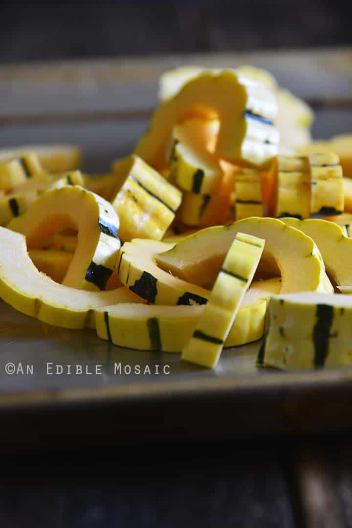 Sliced Winter Squash on Tray Ready for Roasting