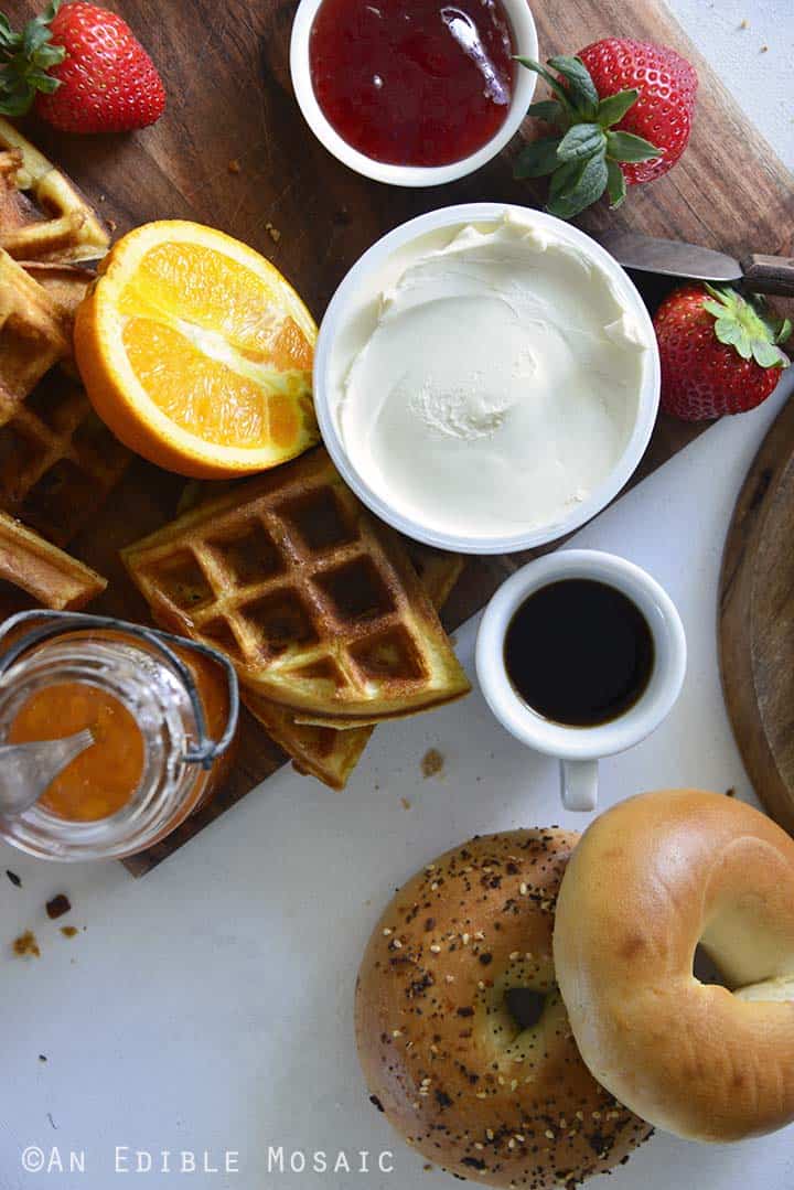 Spread of Bagels Cream Cheese and Fruit