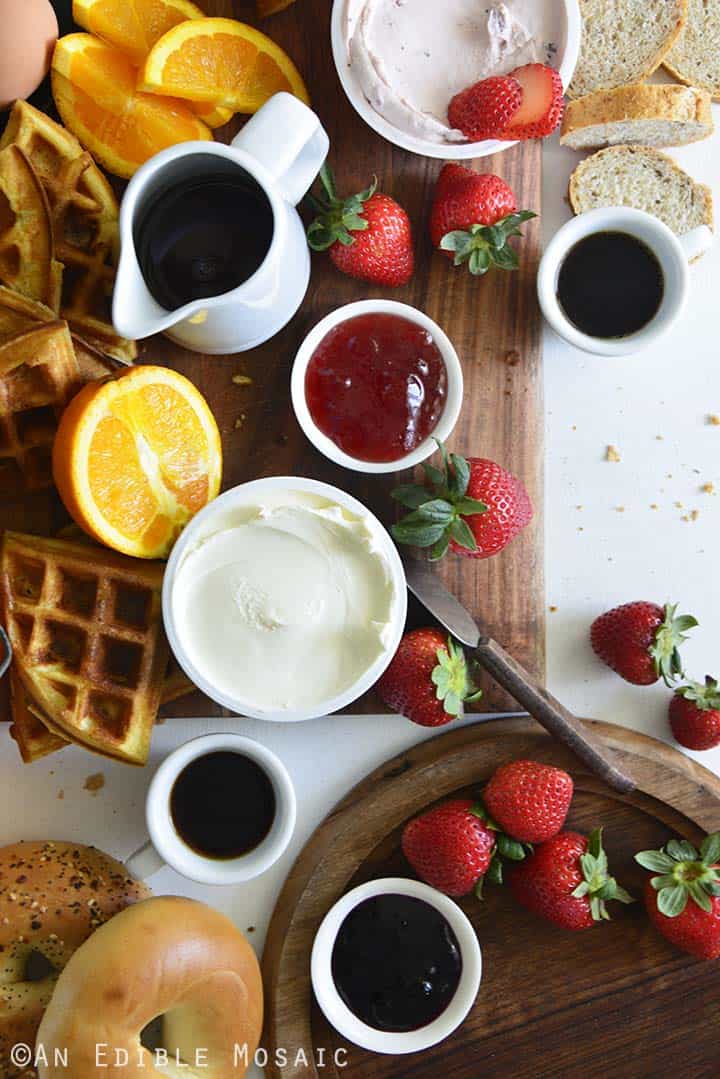 Variety of Fruits and Cream Cheeses on Brunch Board