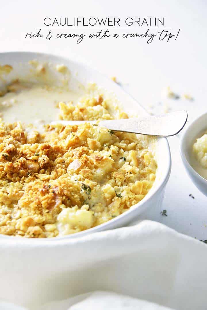 cheesy cauliflower gratin recipe graphic