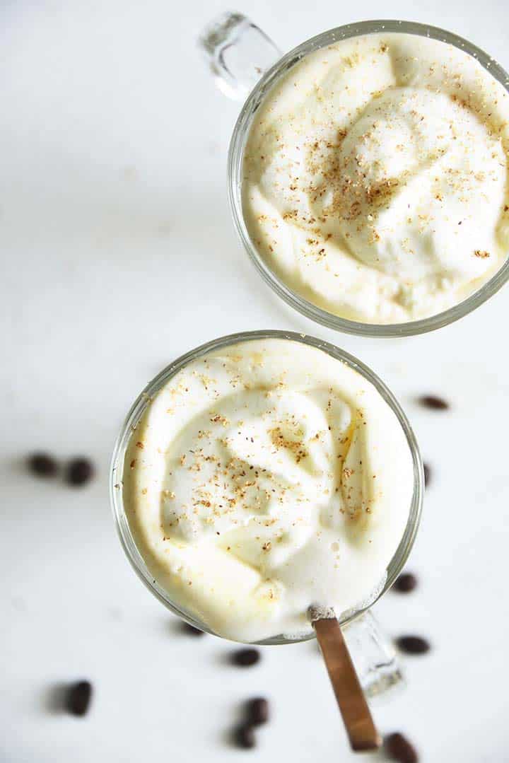 Eggnog Latte Topped with Whipped Cream and Nutmeg