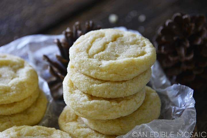 close up view of stack of soft eggnog cookies