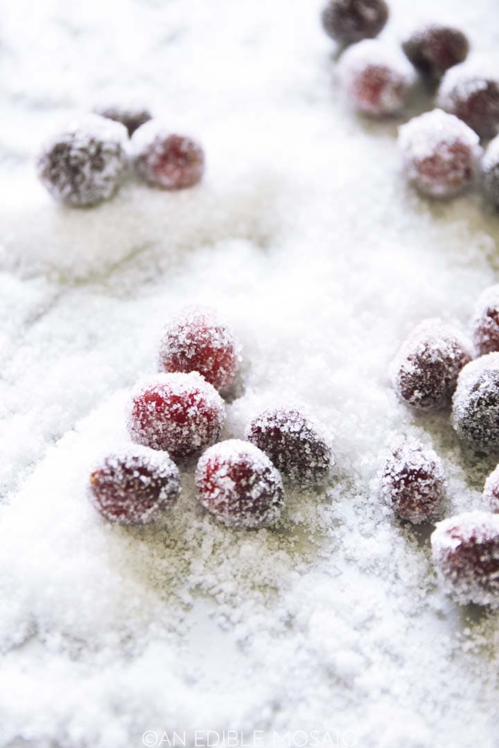 frosted cranberries in pile of sugar