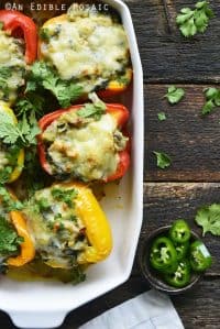 Low Carb Stuffed Peppers Recipe Overhead View in Casserole Dish