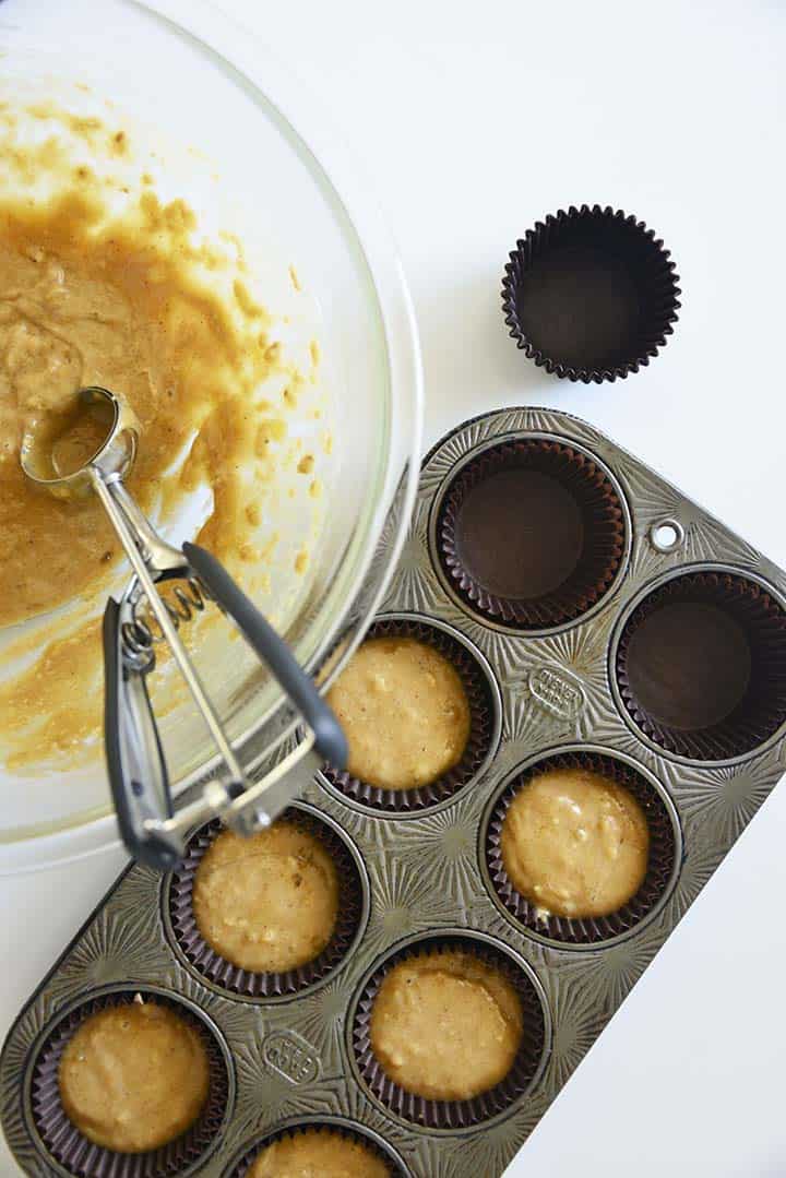 Scooping Batter Into Muffin Wells