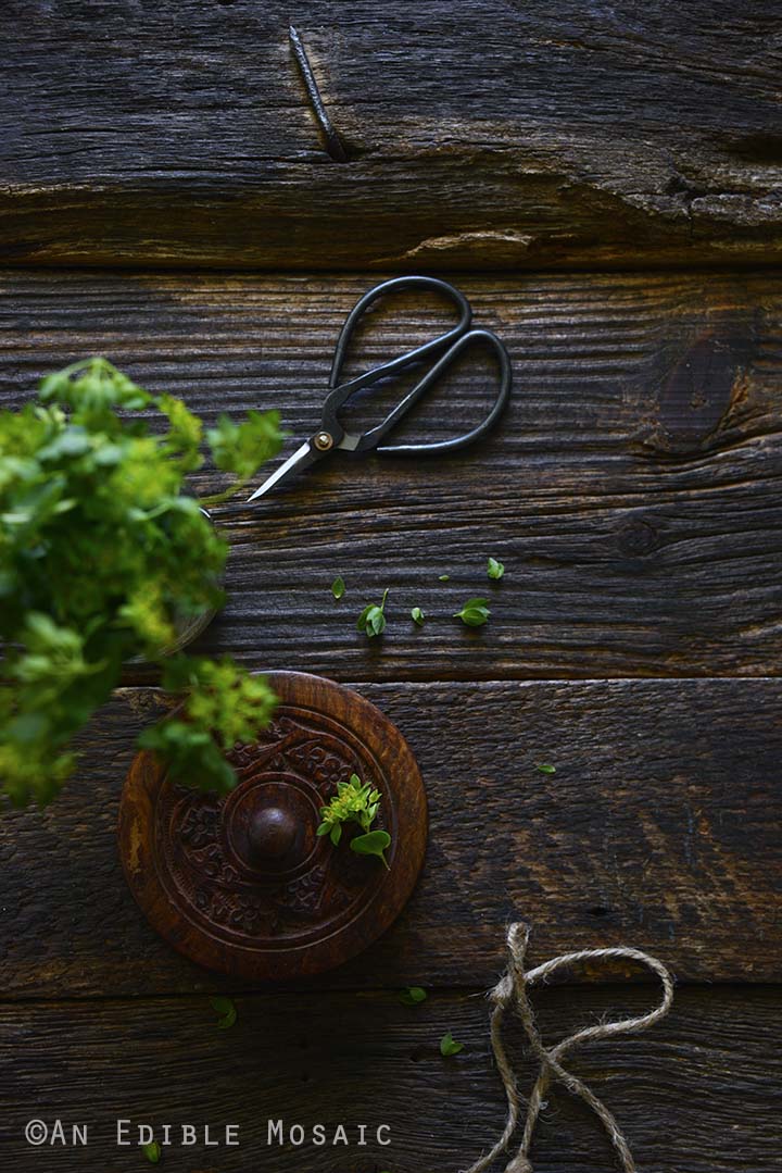 Greenery on Dark Wooden Table
