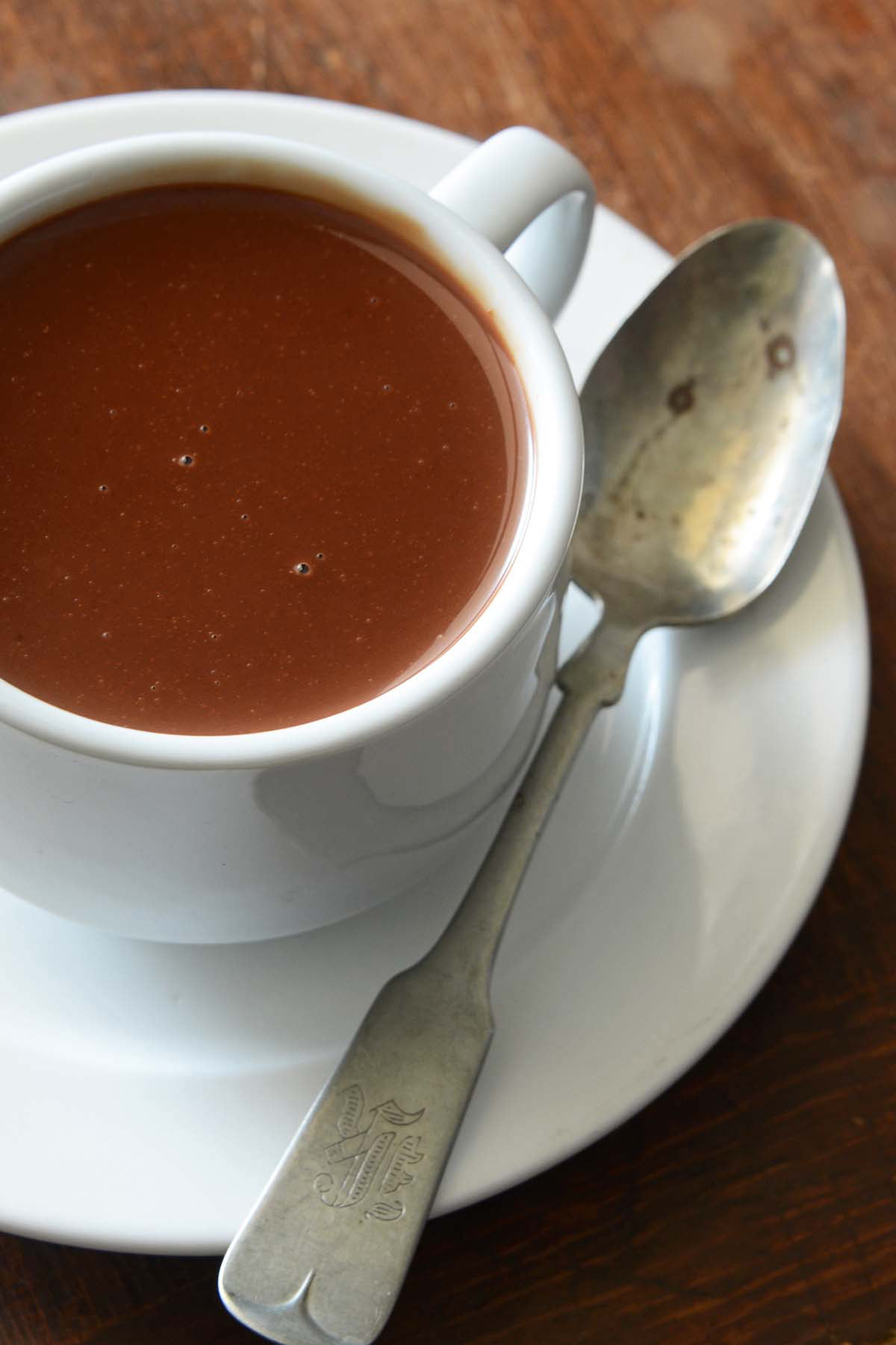 close up of thick and rich Parisian hot chocolate