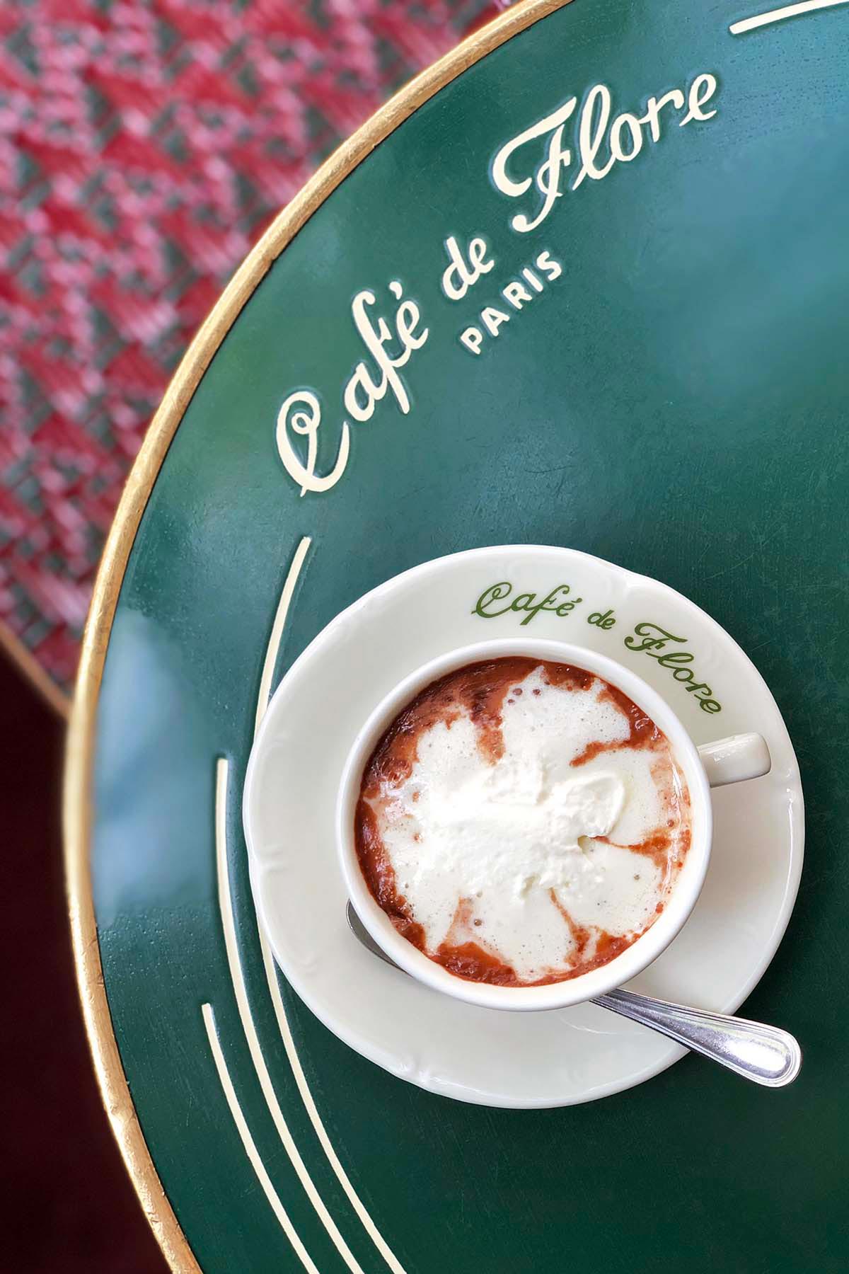 le chocolat chaud at cafe de flore in Paris france