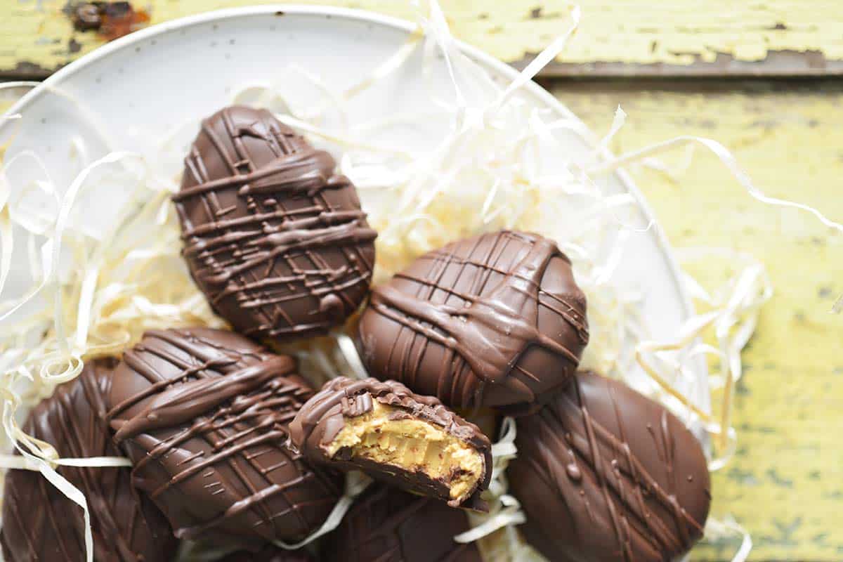 plate of easter peanut butter eggs candy